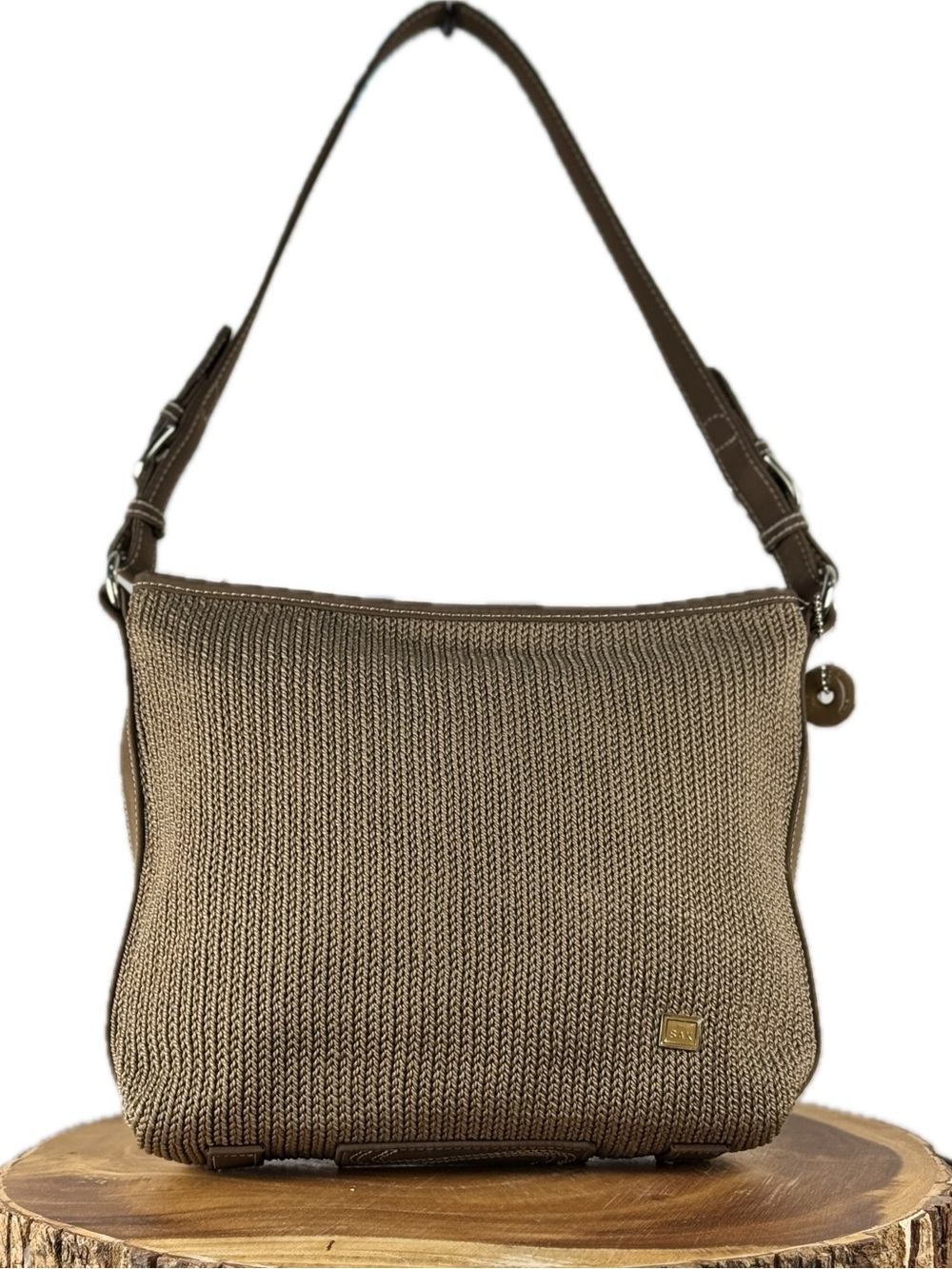 The Sak Brown Metallic Knit Crochet Shoulder Bag